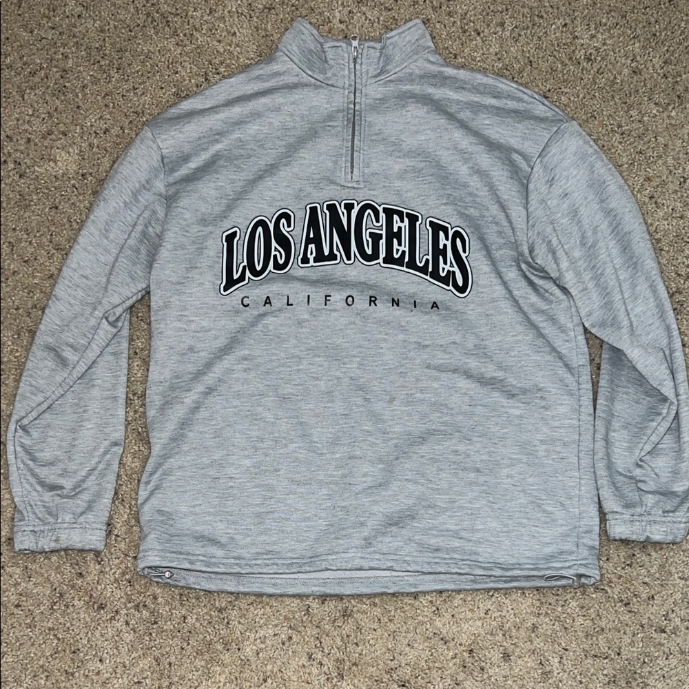 SHEIN Gray Zip Up Sweater with Los Angeles Print